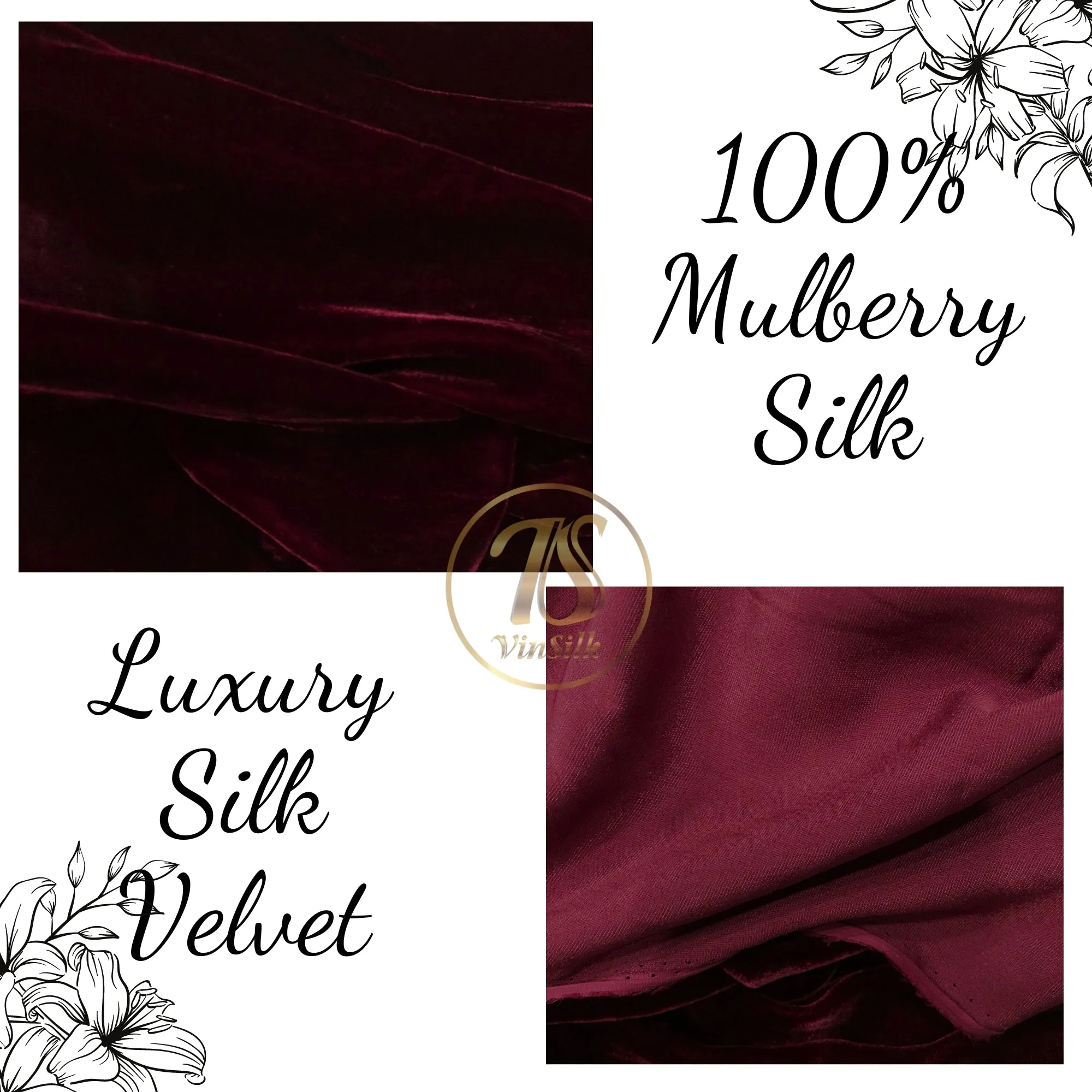 100% MULBERRY SILK VELVET fabric by the yard - Luxury Silk Velvet for Dress, Skirt, High End Garment - Silk apparel fabric - Dark red silk velvet