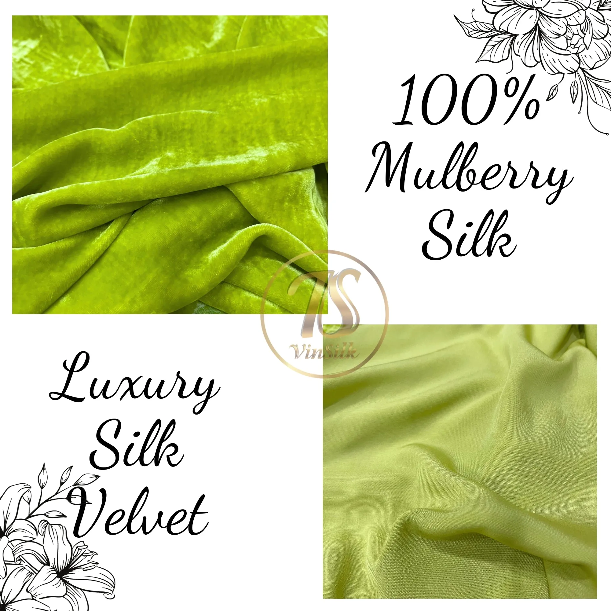 100% Pure Mulberry Silk Velvet Fabric by the yard – Luxury Silk Velvet for Dress, Skirt, High End Garment – Gift for women – Lime color velvet – Silk for sewing