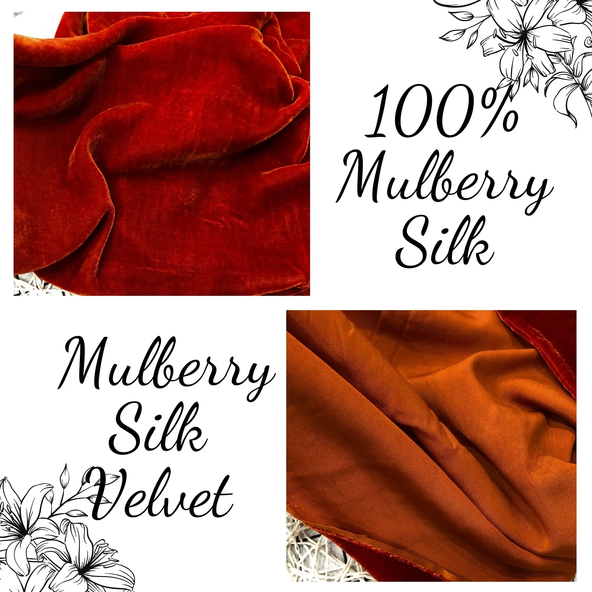 100% Pure Mulberry Silk Velvet Fabric – Luxury Silk Velvet for Dress, Skirt, High End Garment – Gift for women – Solid color – Silk for sewing