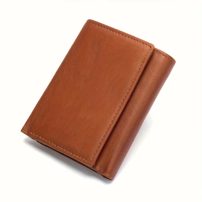 1pc Men's Genuine Leather Rfid Wallet, Retro Thin Short Multi Function ID Credit Card Holder, Gifts To Men On Valentine's Day