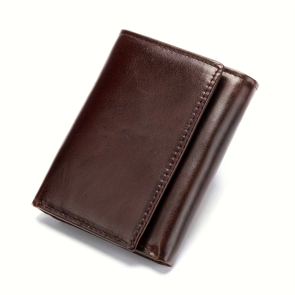 1pc Men's Genuine Leather Rfid Wallet, Retro Thin Short Multi Function ID Credit Card Holder, Gifts To Men On Valentine's Day