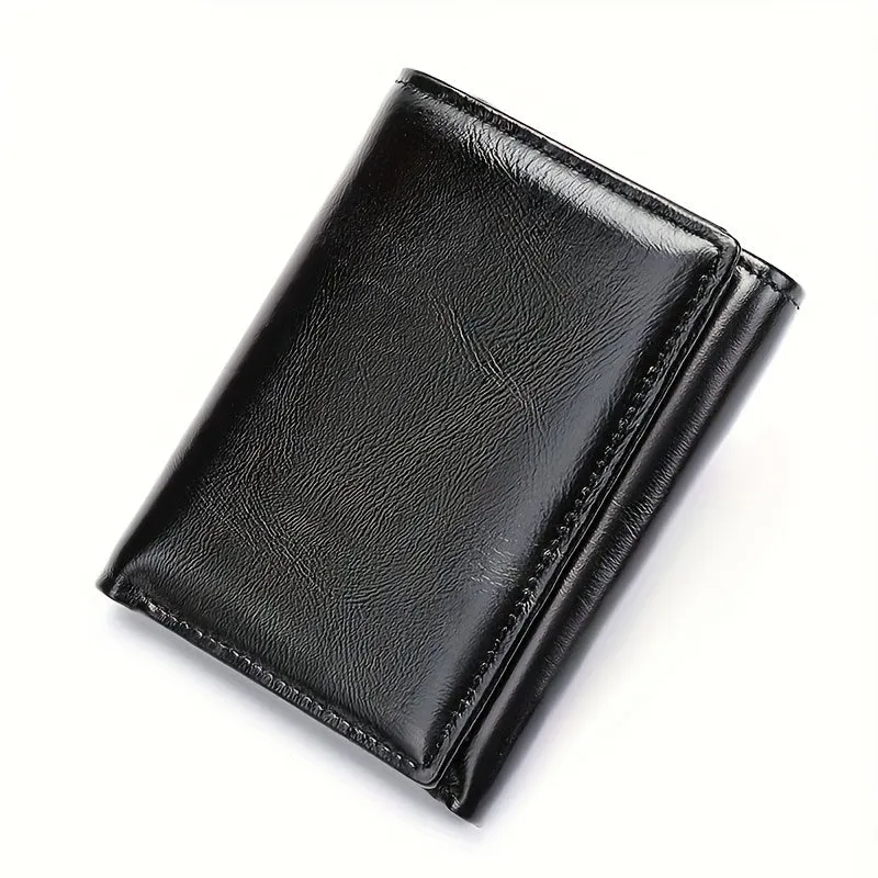 1pc Men's Genuine Leather Rfid Wallet, Retro Thin Short Multi Function ID Credit Card Holder, Gifts To Men On Valentine's Day