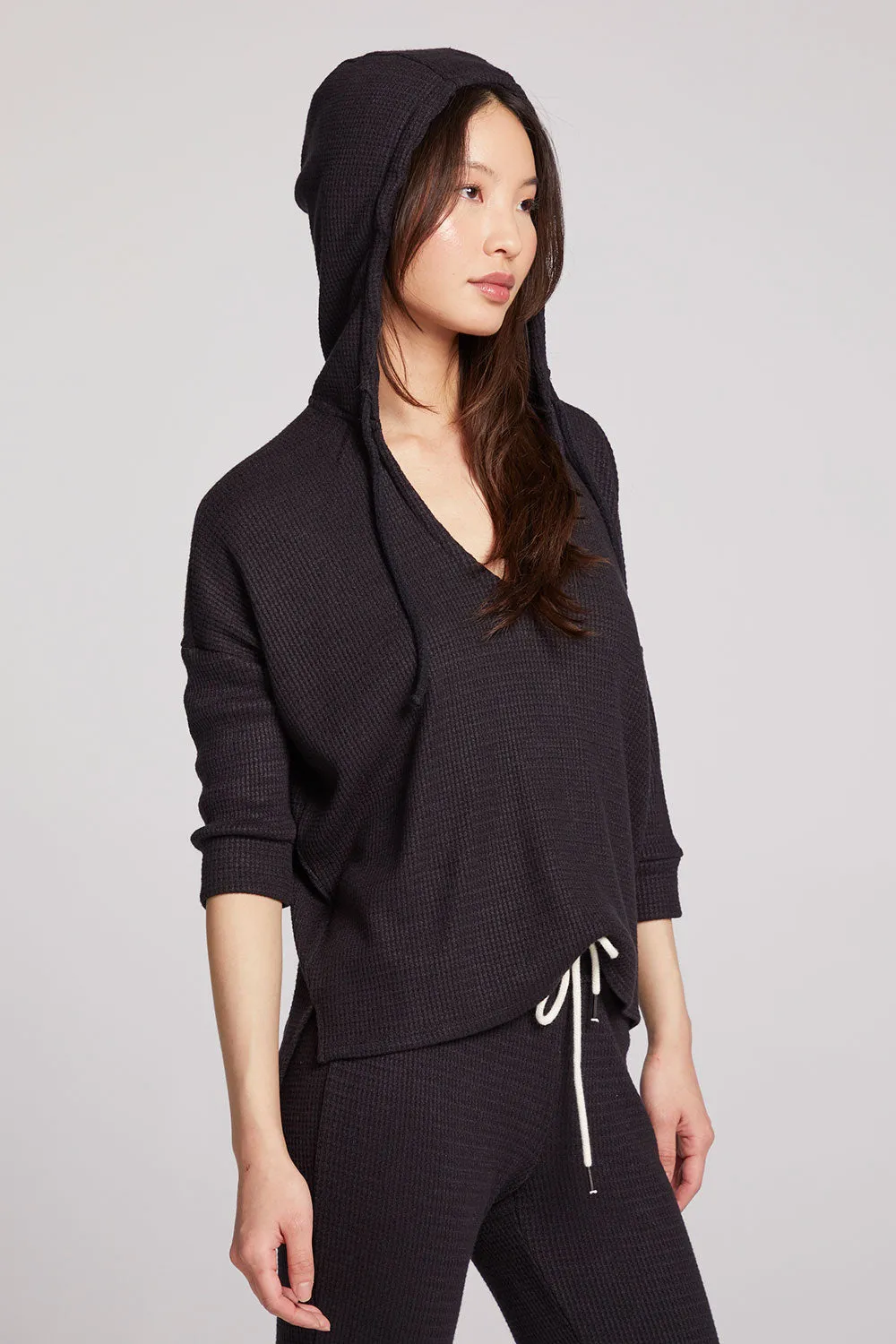 3/4 Sleeve Split Side Licorice Dolman Hoodie