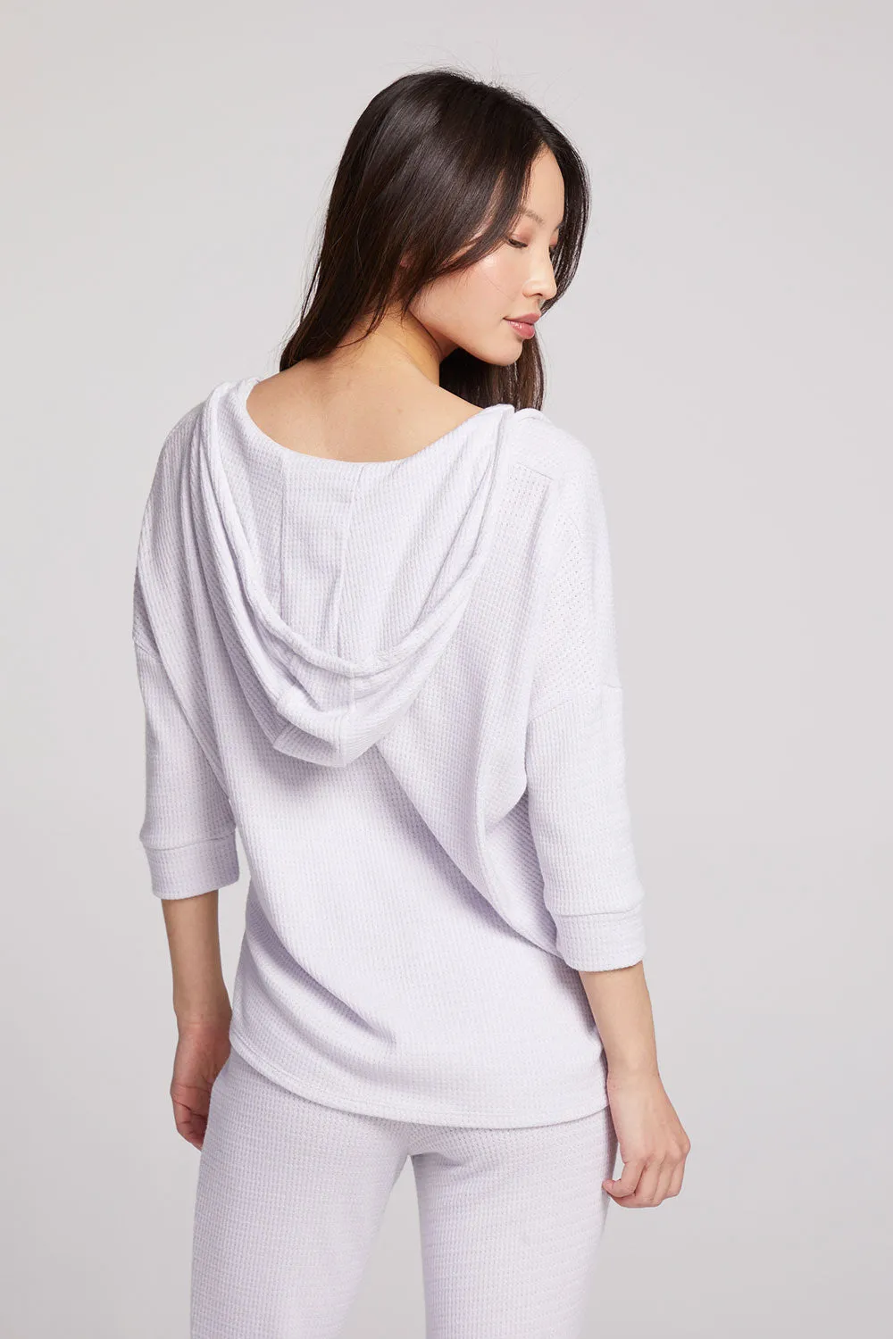 3/4 Sleeve Split Side Light Heather Grey Dolman Hoodie