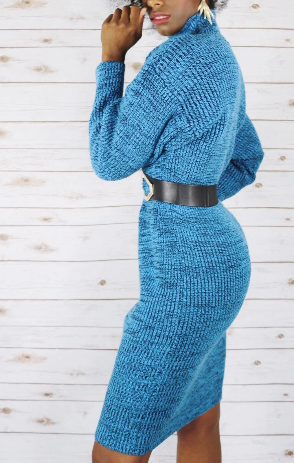 80s Blue Sweater Vintage Dress