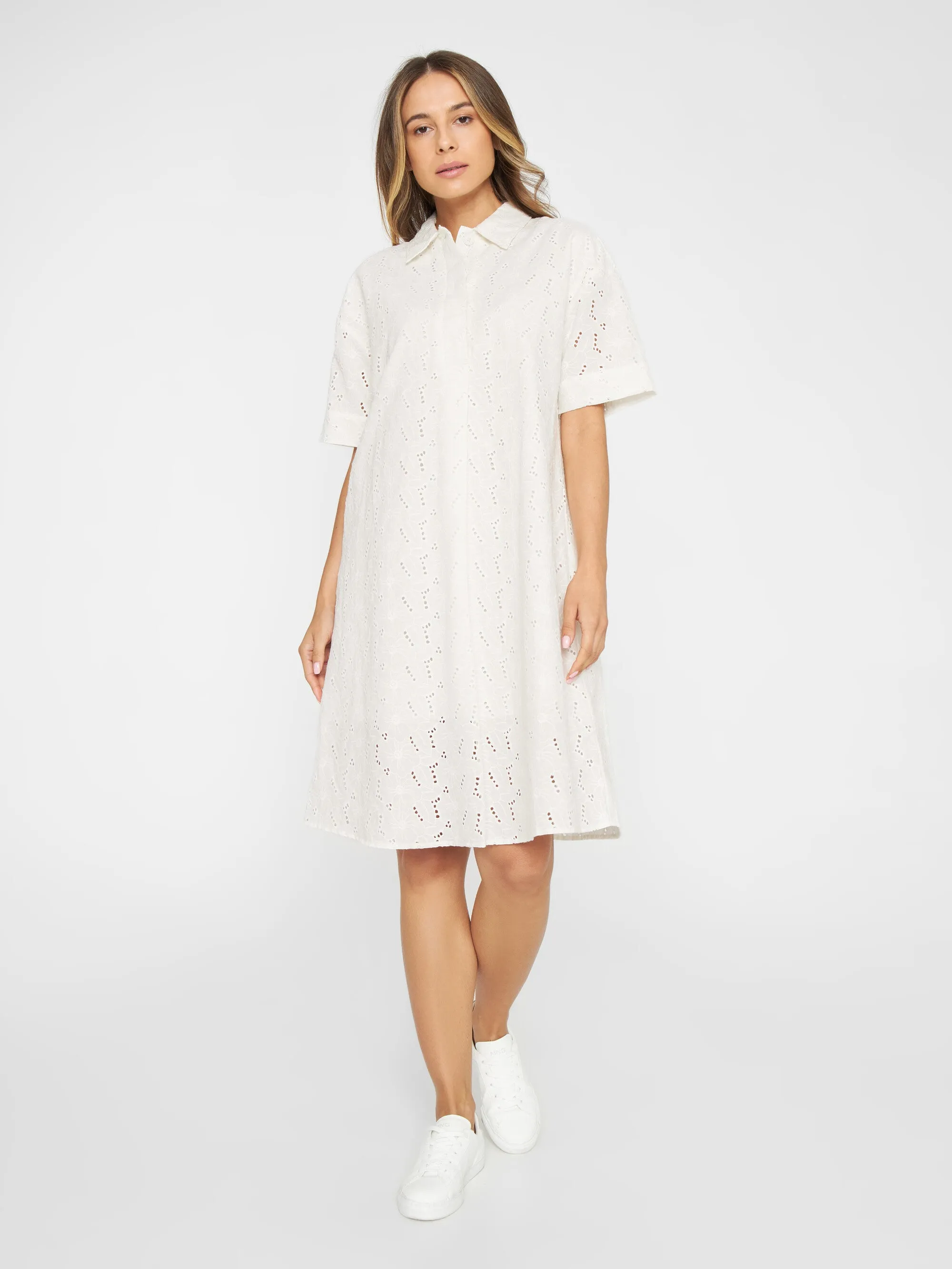 A-shape broderi anglaise dress - GOTS/Vegan - Egret