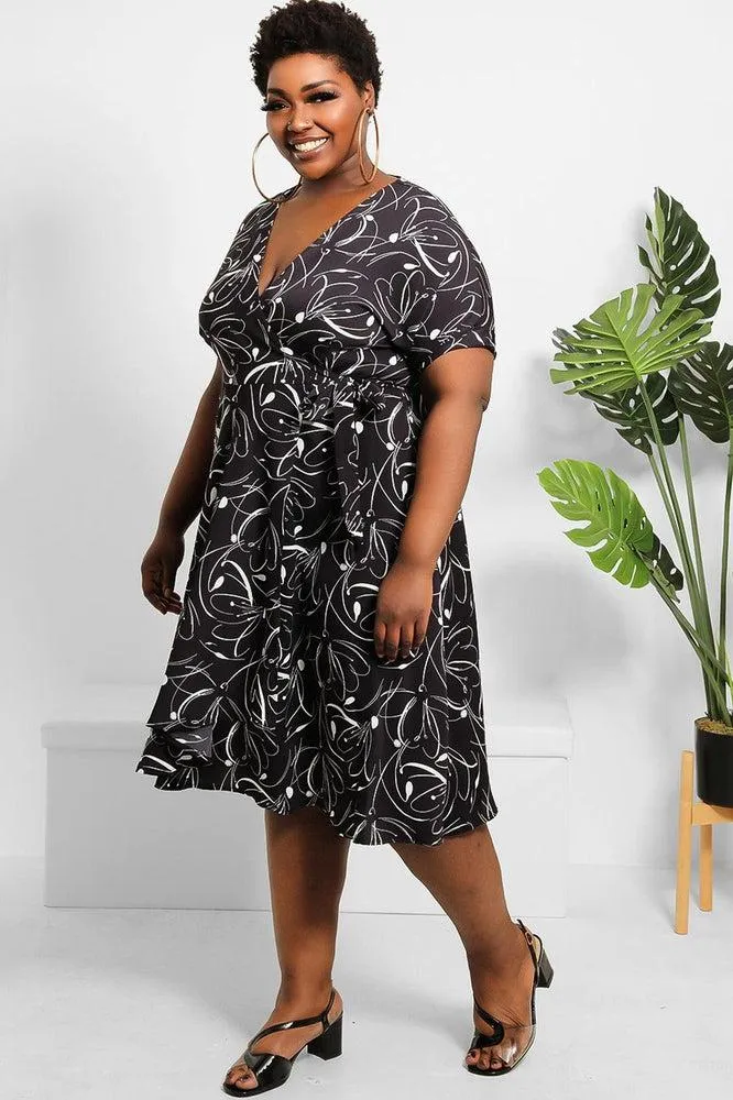 Abstract Floral Print Midi Wrap Dress