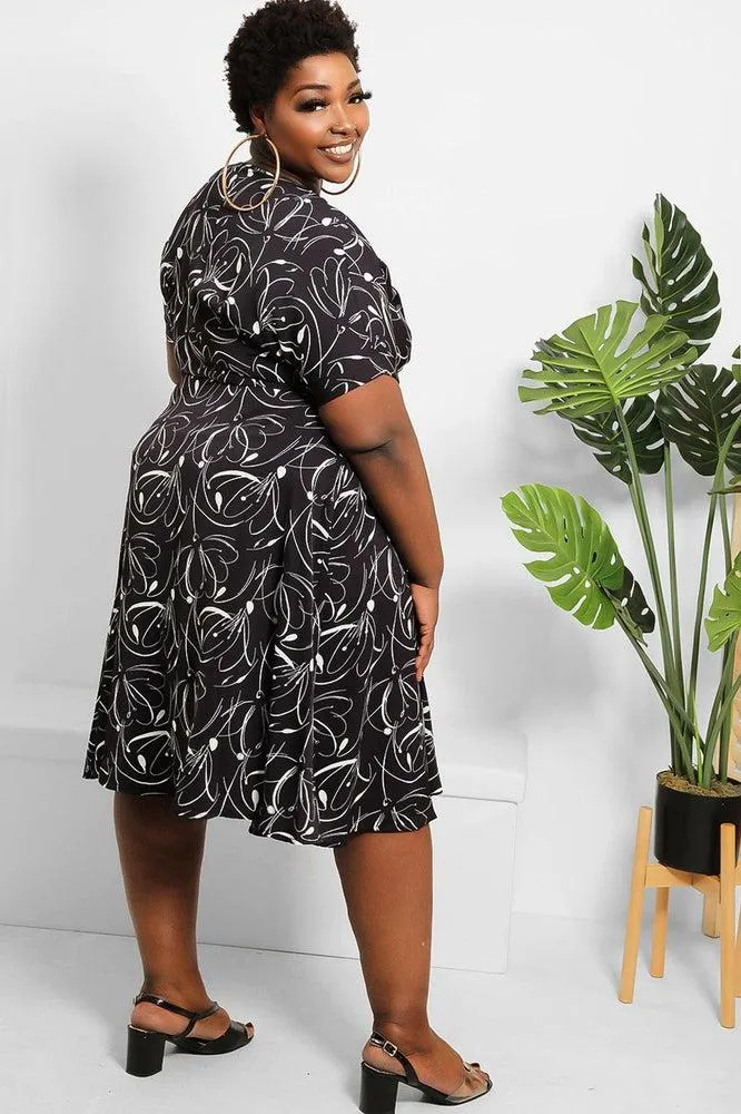 Abstract Floral Print Midi Wrap Dress