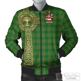 Alcock Irish Clan Tartan Bomber Jacket with Coat of Arms Celtic Tree of Life Style