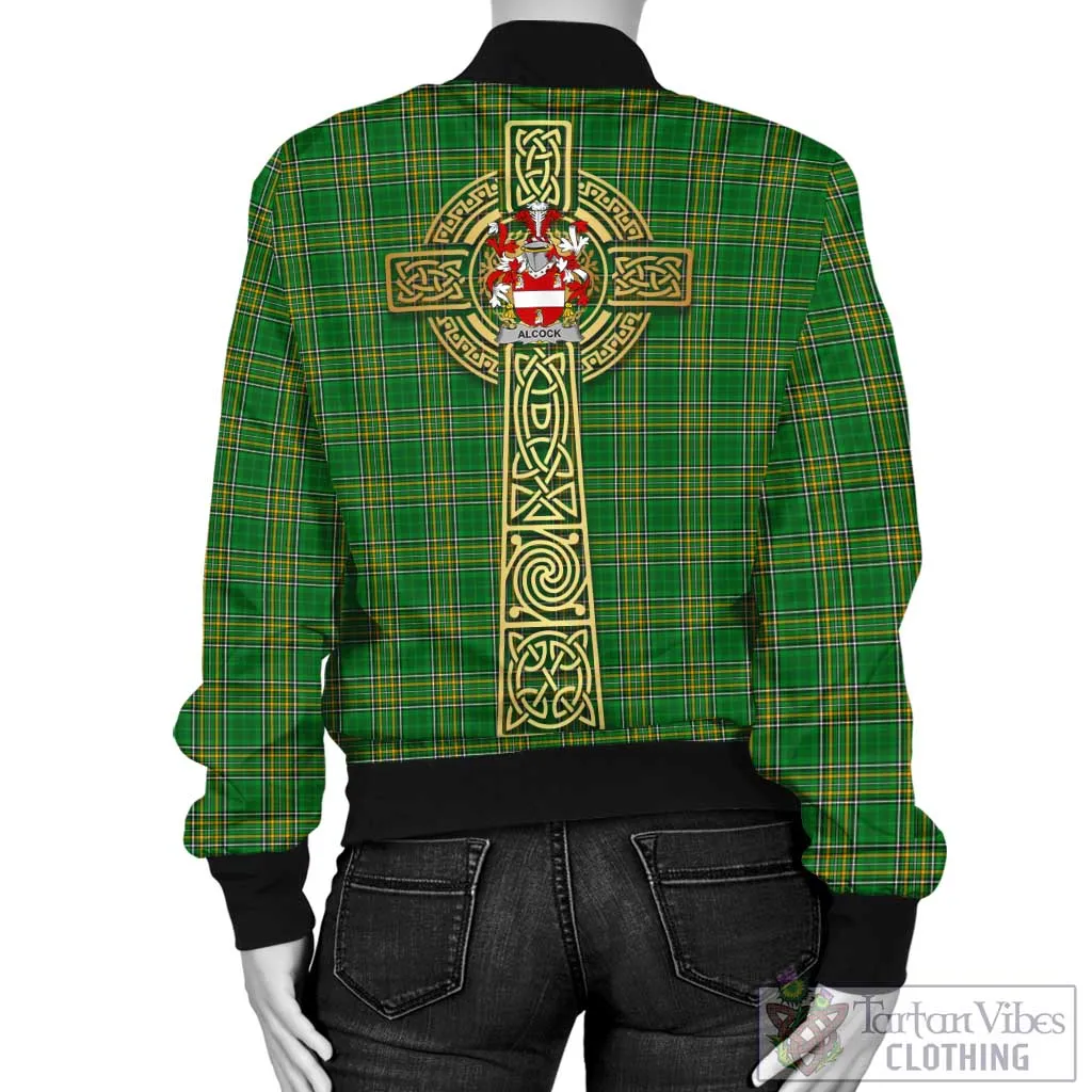 Alcock Irish Clan Tartan Bomber Jacket with Coat of Arms Celtic Tree of Life Style