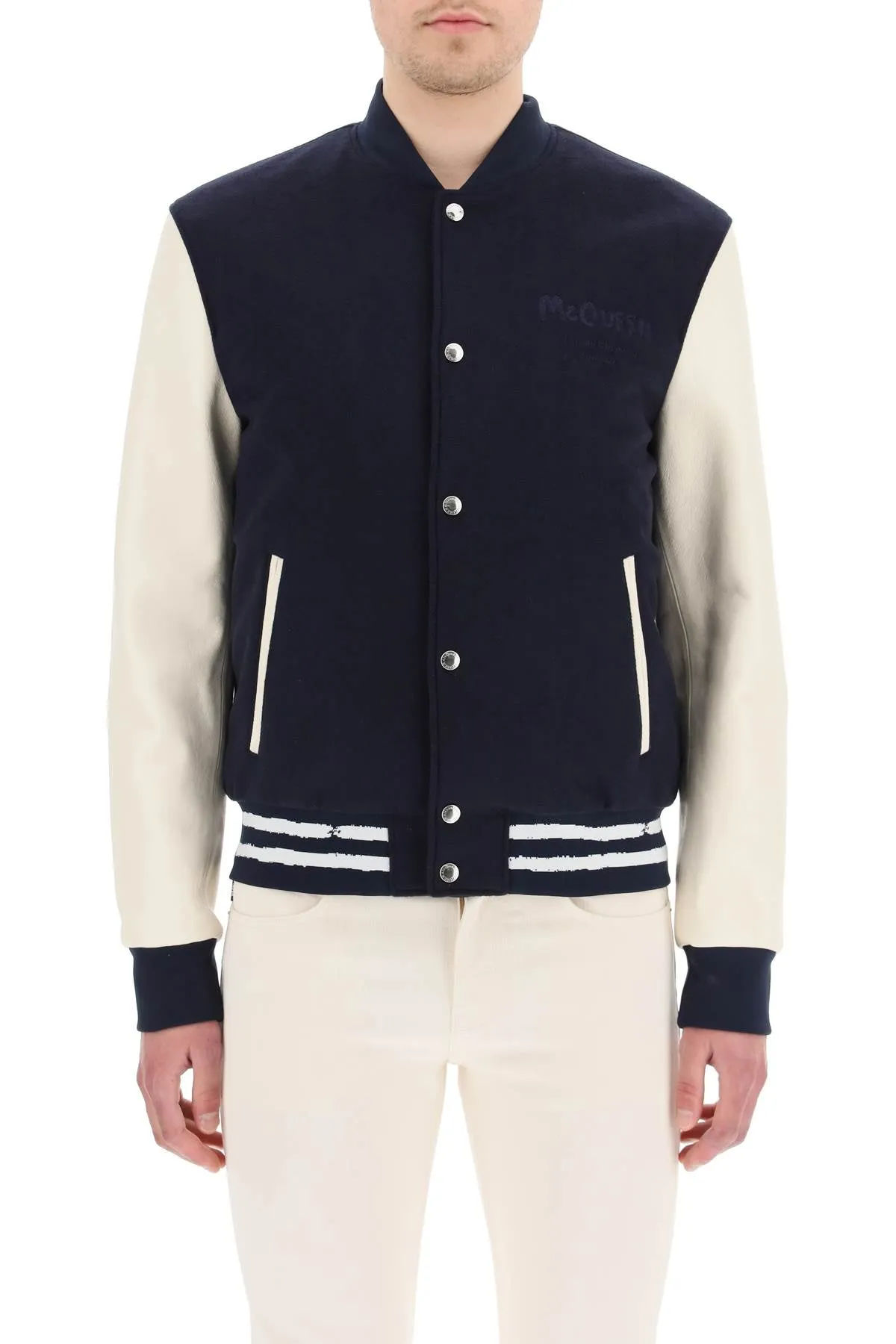 Alexander McQueen Logo Printed Buttoned Bomber Jacket