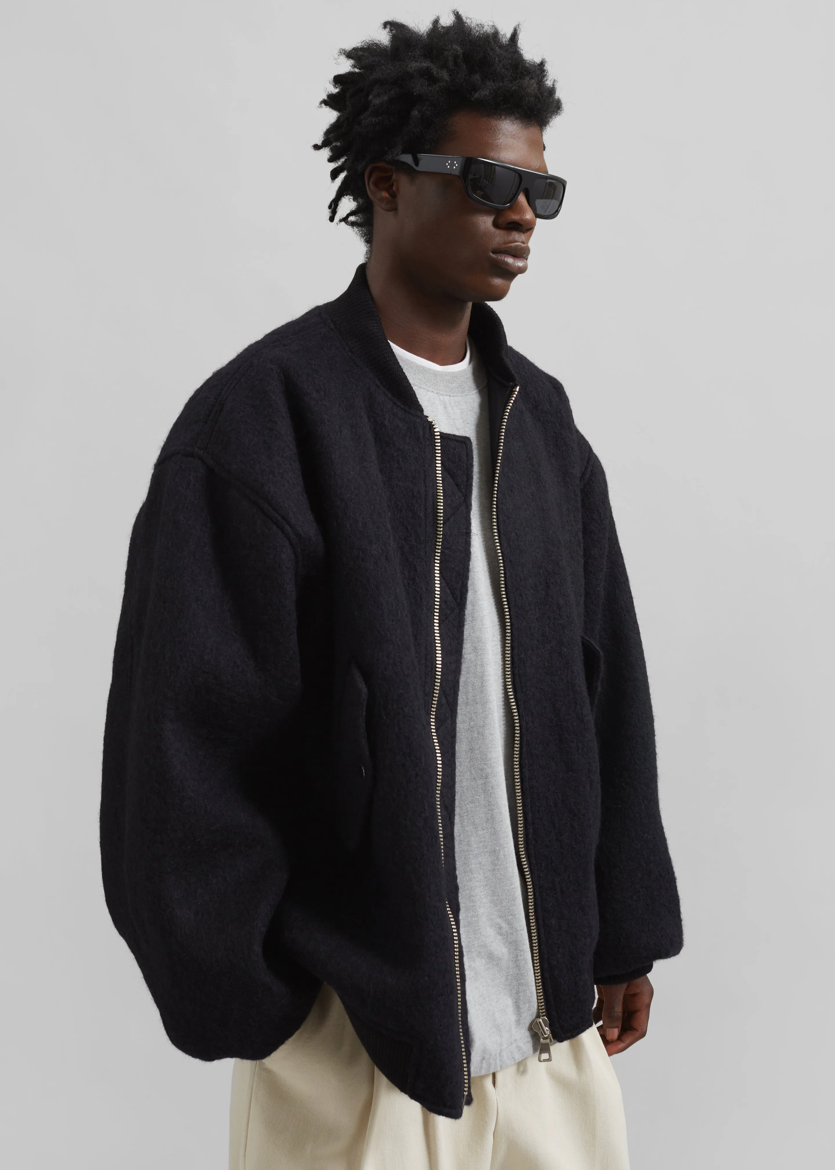 Astra Wool Bomber Jacket - Black