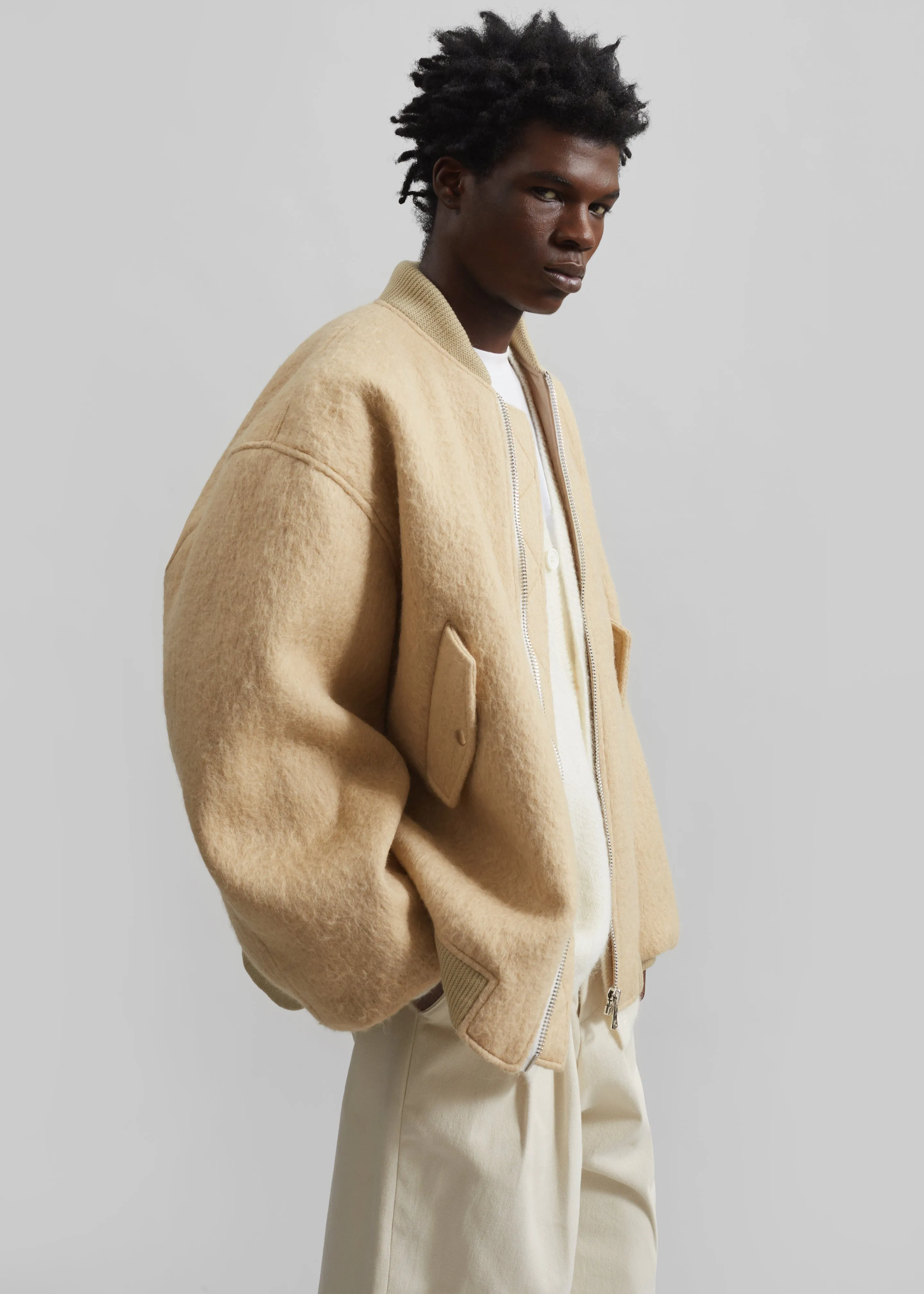 Astra Wool Bomber Jacket - Pale Yellow