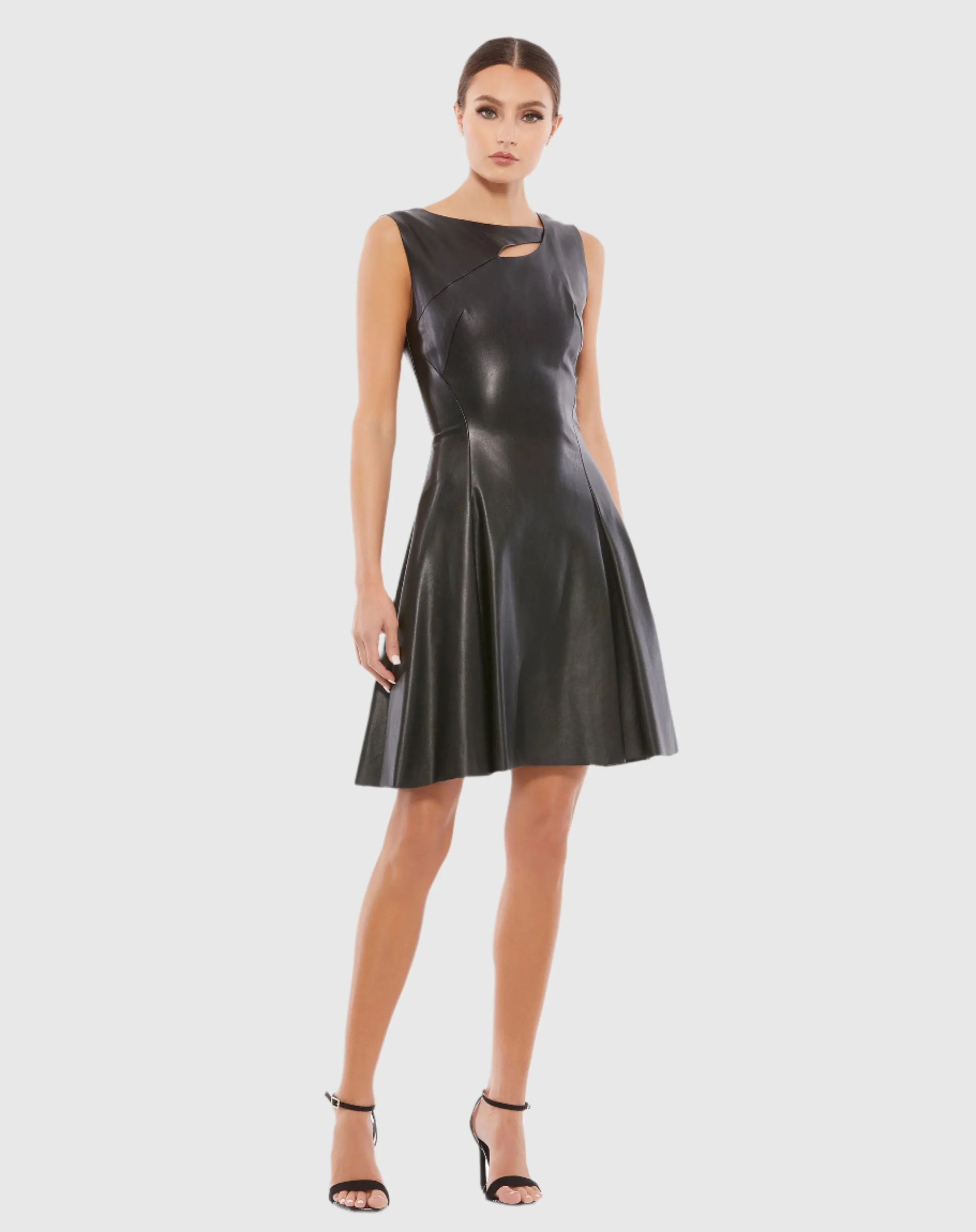 Asymmetrical Vegan Leather Sleeveless Fit & Flare Dress - FINAL SALE