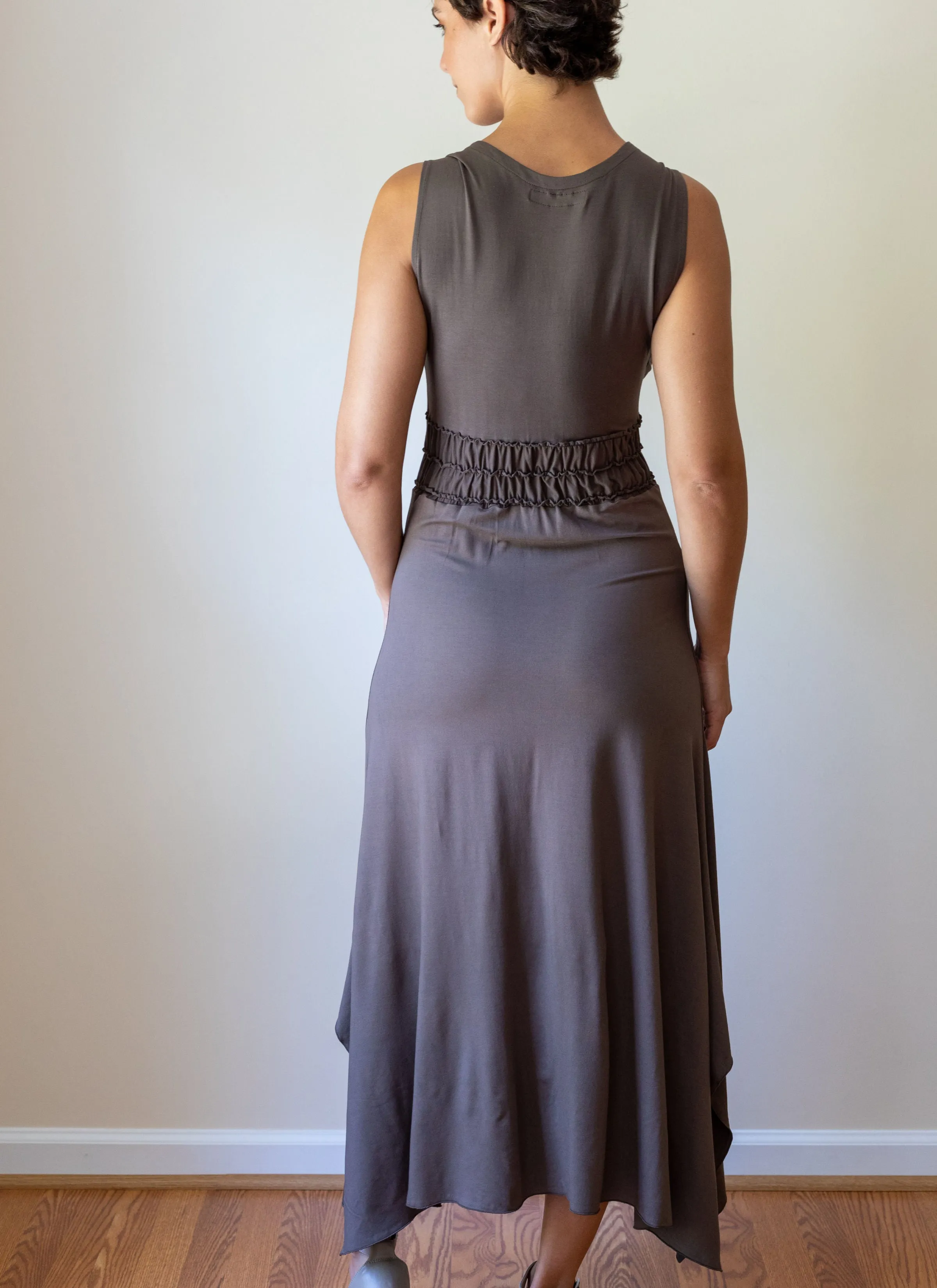 Athena Sleeveless Empire Ruched Waist Goddess Dress in Mocha