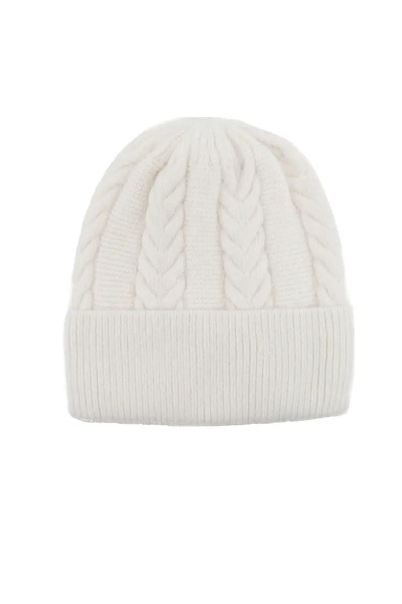 Audrey Cable Knit Hat in White