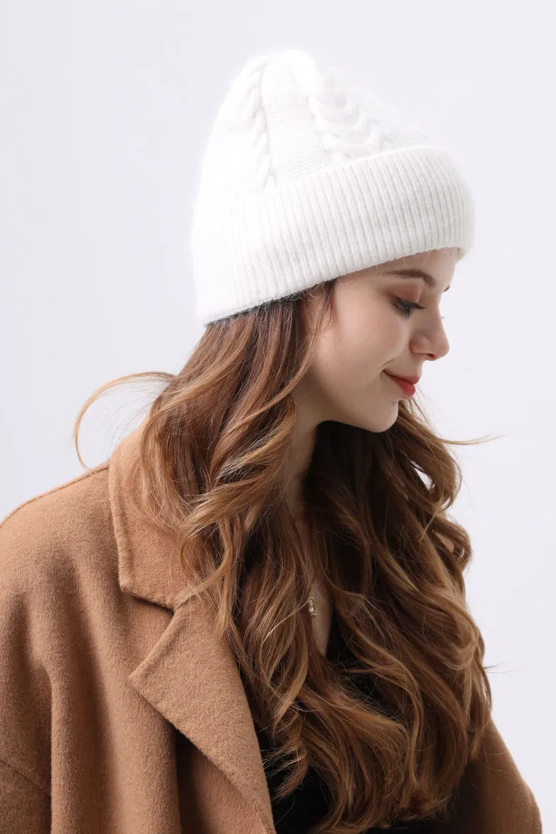 Audrey Cable Knit Hat in White