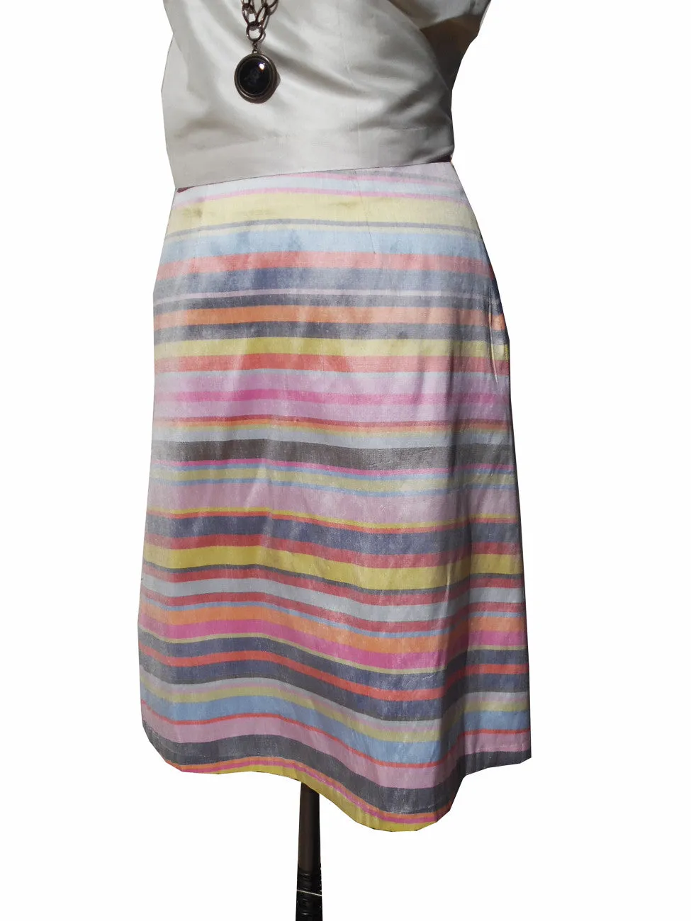 Audrey Skirt Thai Silk Taffeta Preppy Stripe