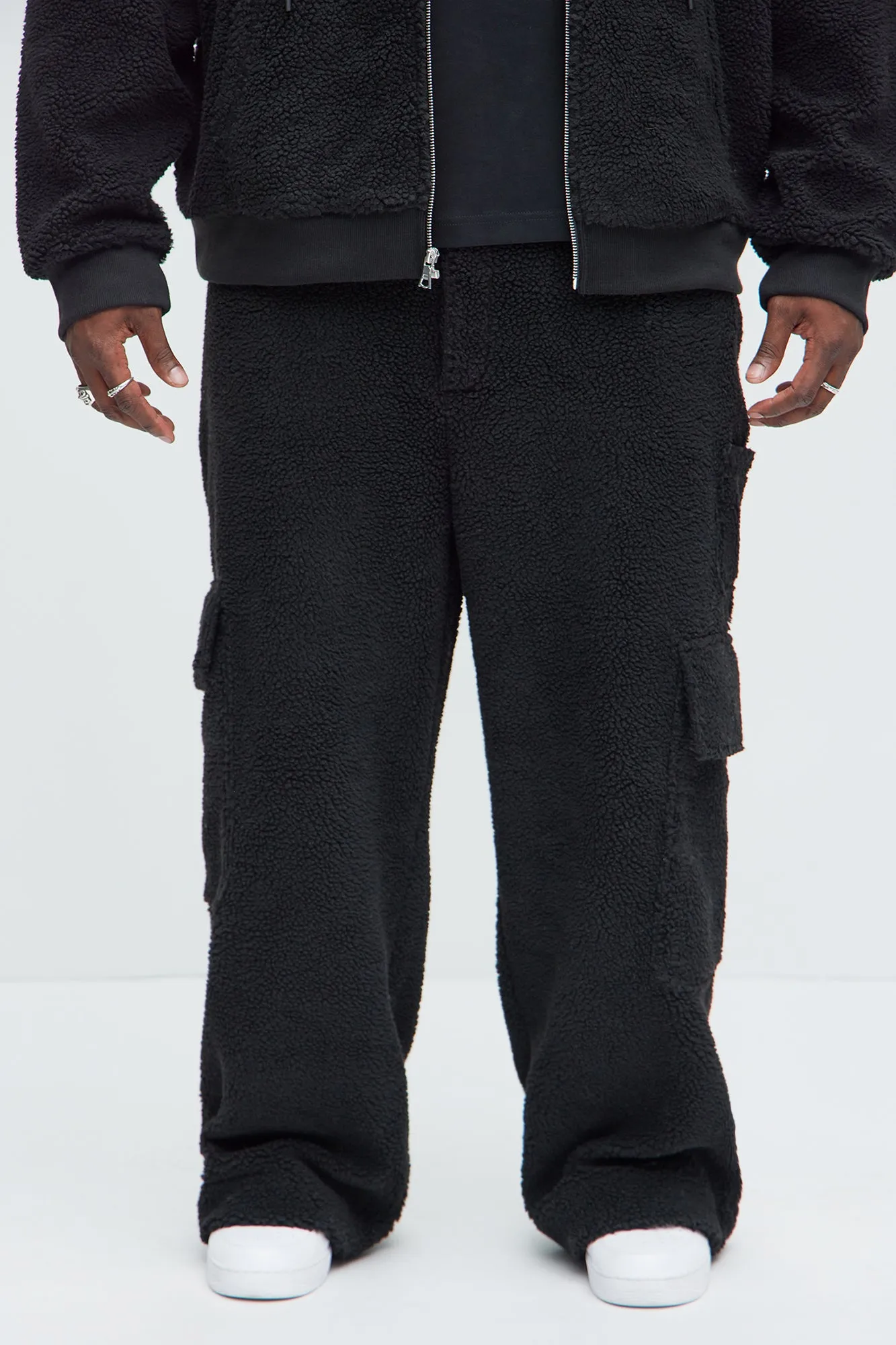 Axel Polar Fleece Baggy Cargo Pants - Black