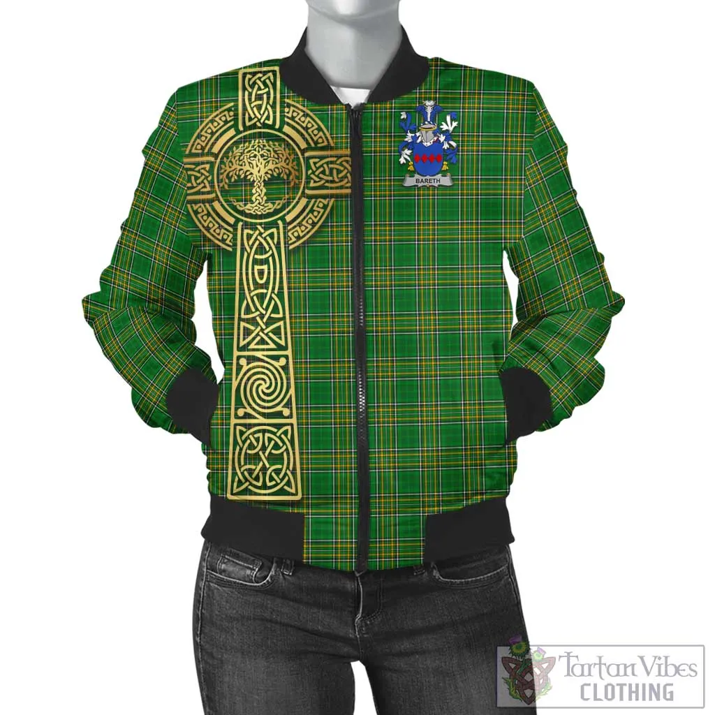 Bareth Irish Clan Tartan Bomber Jacket with Coat of Arms Celtic Tree of Life Style