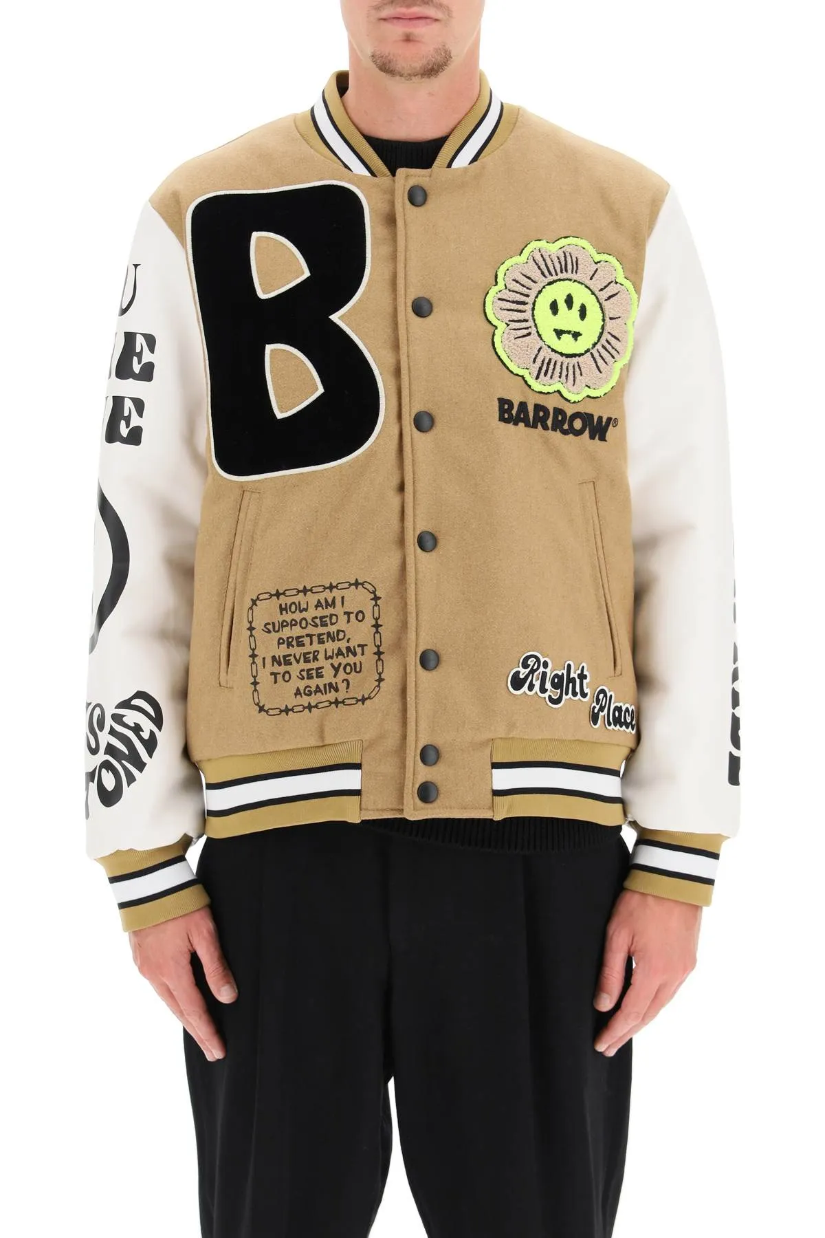 Barrow Logo-Patch College Buttoned Bomber Jacket