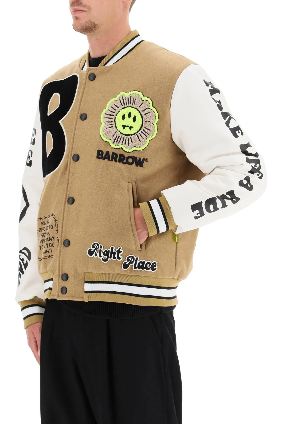 Barrow Logo-Patch College Buttoned Bomber Jacket