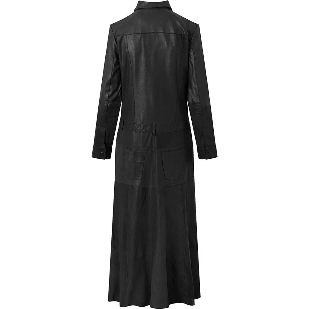 Beautiful Rava maxi shirt/ dress in soft leather / 50912 - Black (Nero)