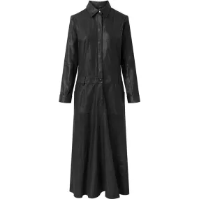 Beautiful Rava maxi shirt/ dress in soft leather / 50912 - Black (Nero)