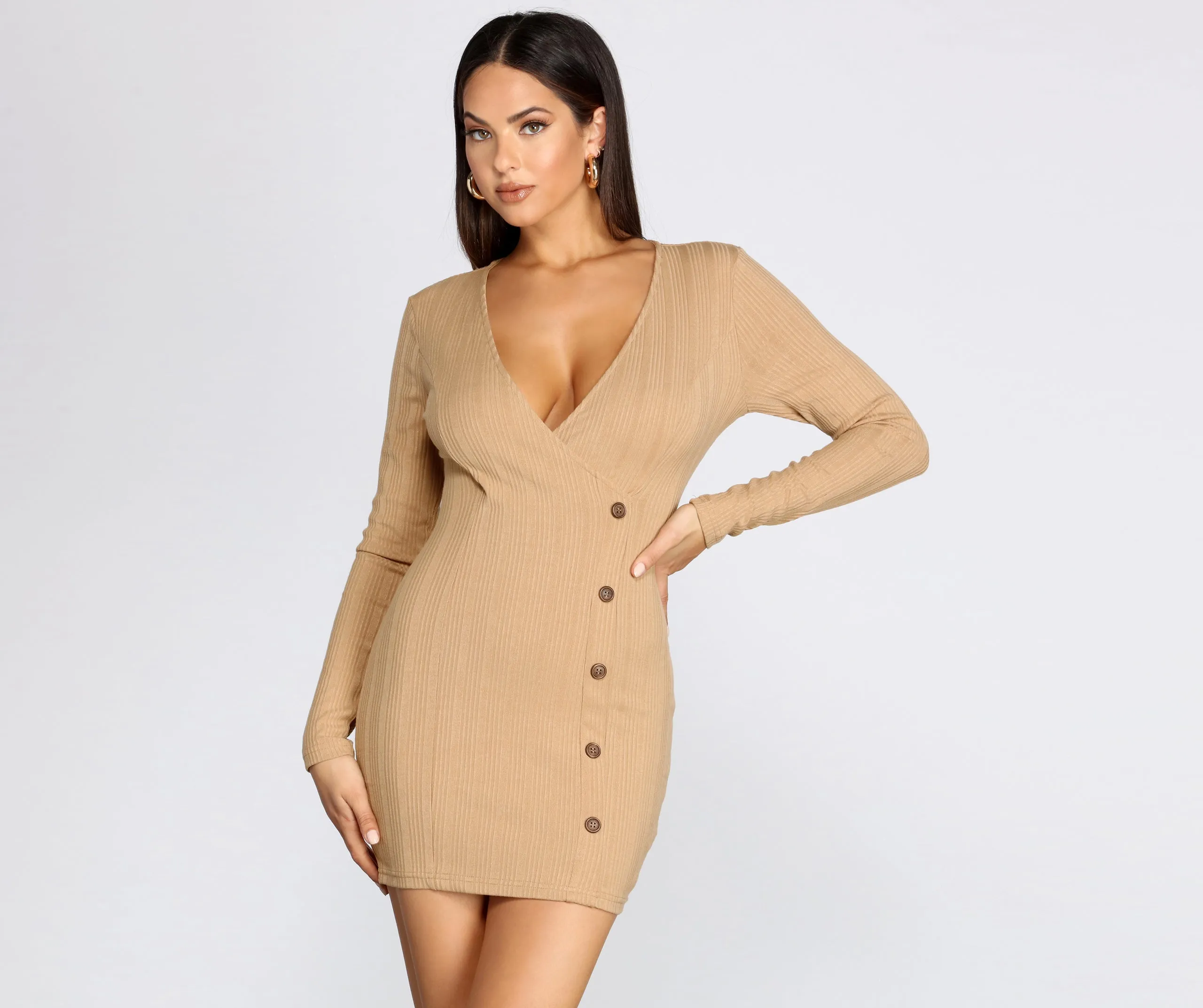 Beautifully Buttoned Ribbed Sweater Dress