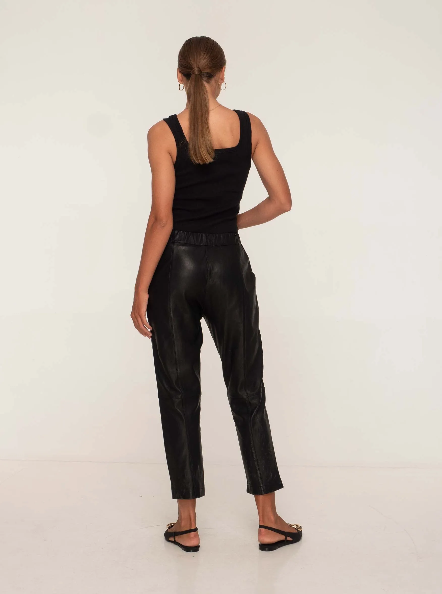 BIANCA LEATHER JOGGER - BLACK