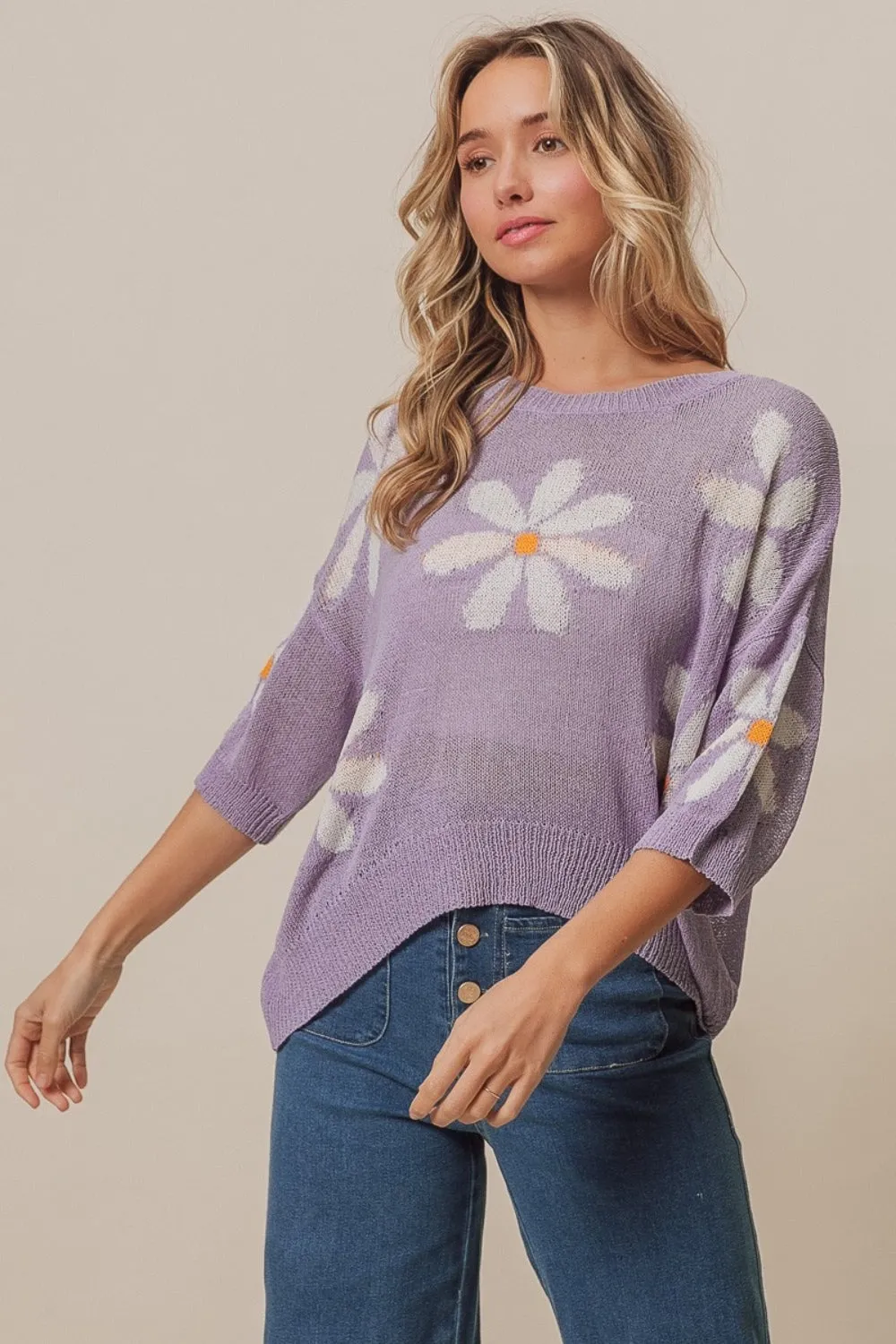 BiBi Floral Pattern Slit Sweater