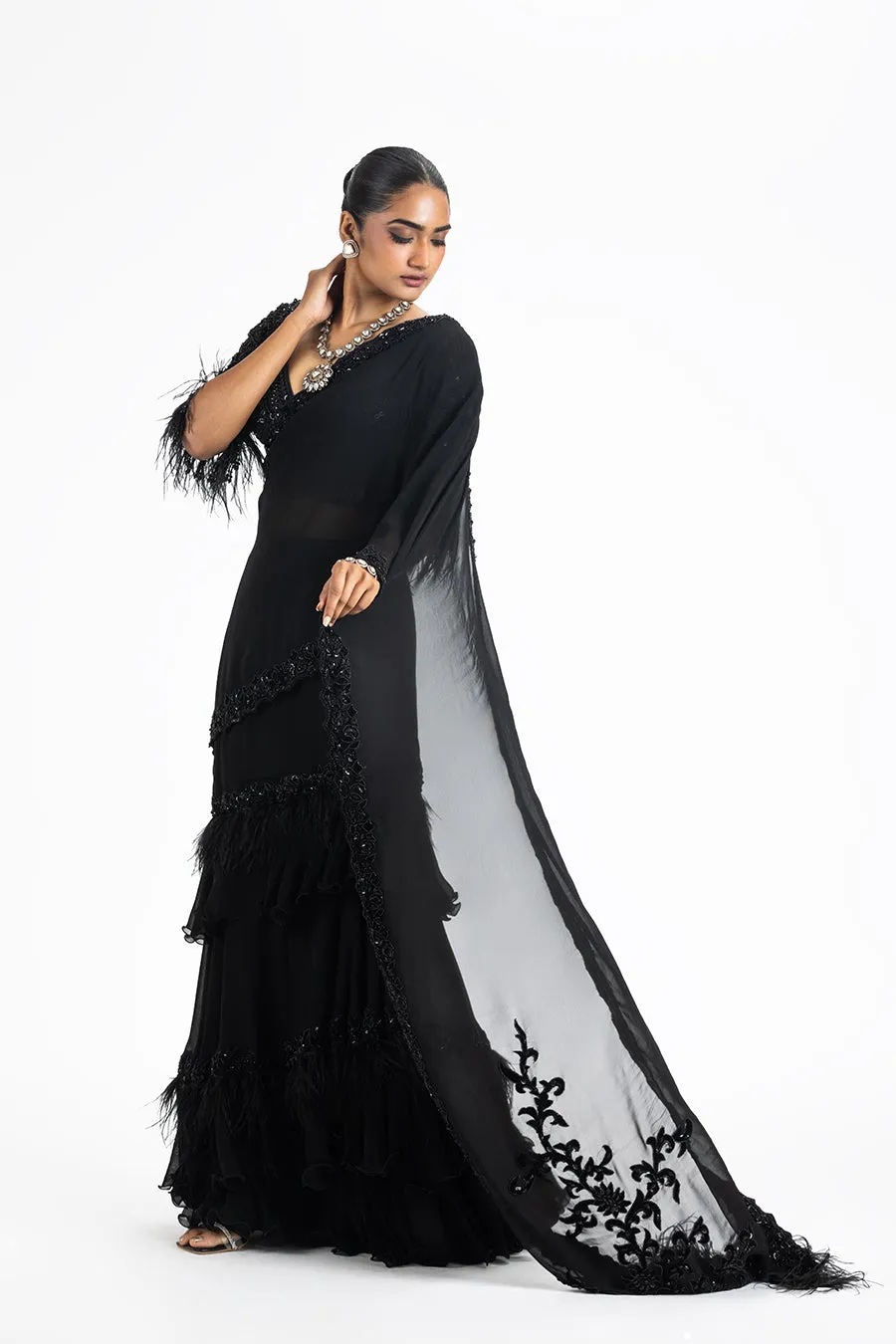 BLACK GEORGETTE DRAPED SAREE