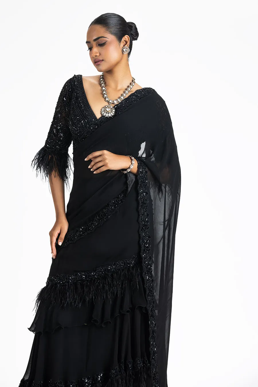 BLACK GEORGETTE DRAPED SAREE