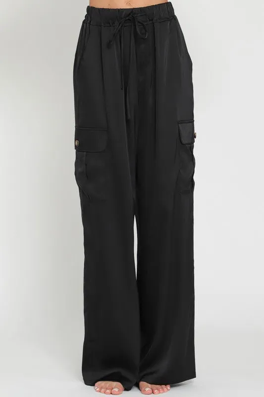 Black High Waisted The Pockets Cargo Long Pants