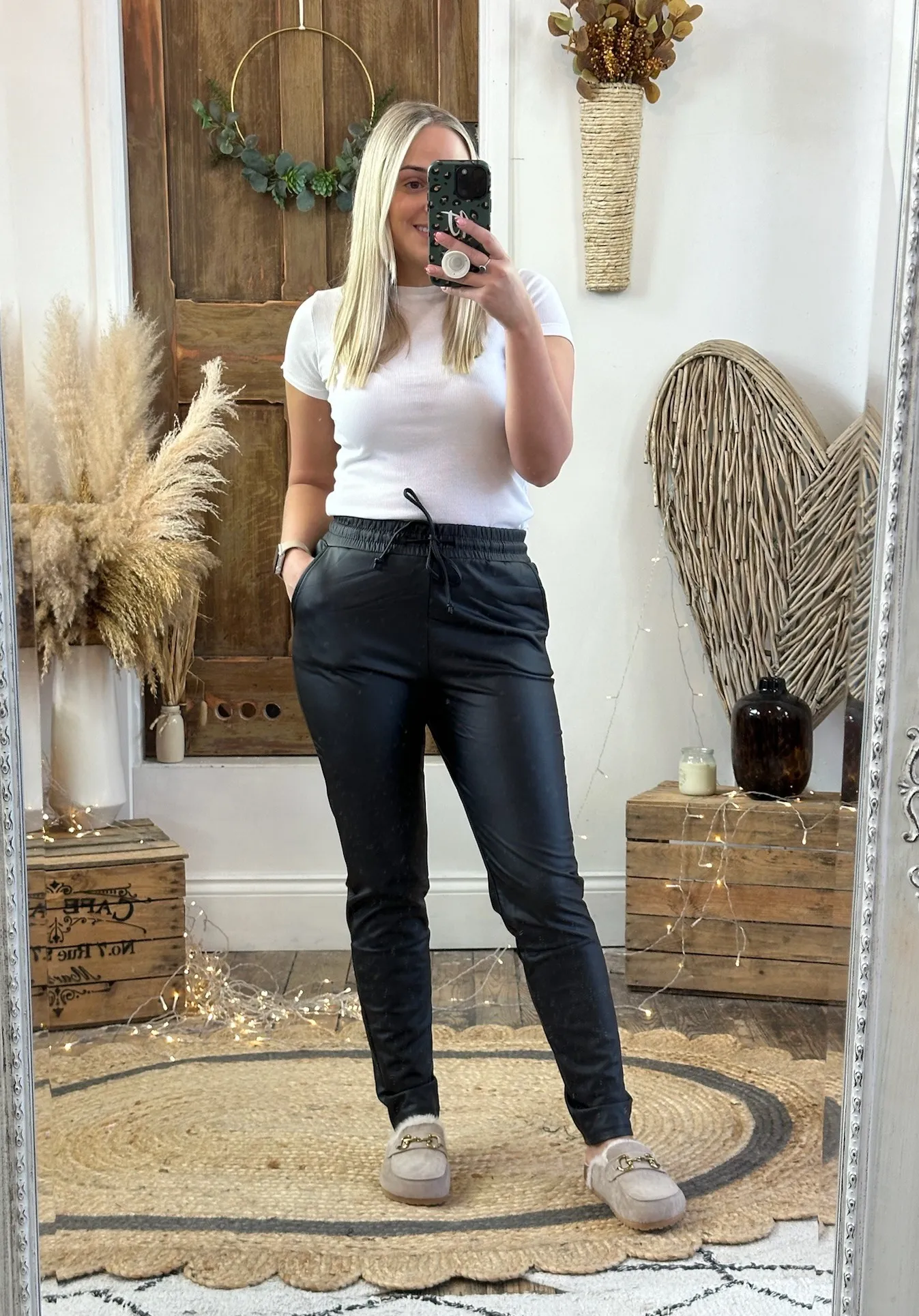 Black Macy Leather Look Trousers