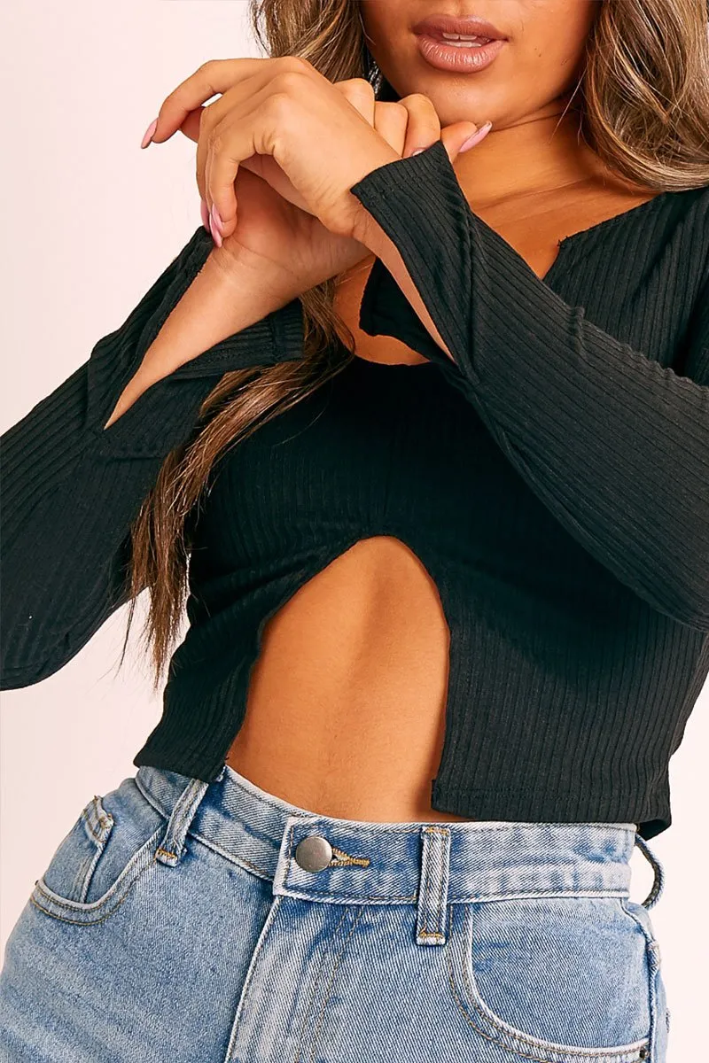 Black Notch Cut Out Crop Top - Reatha