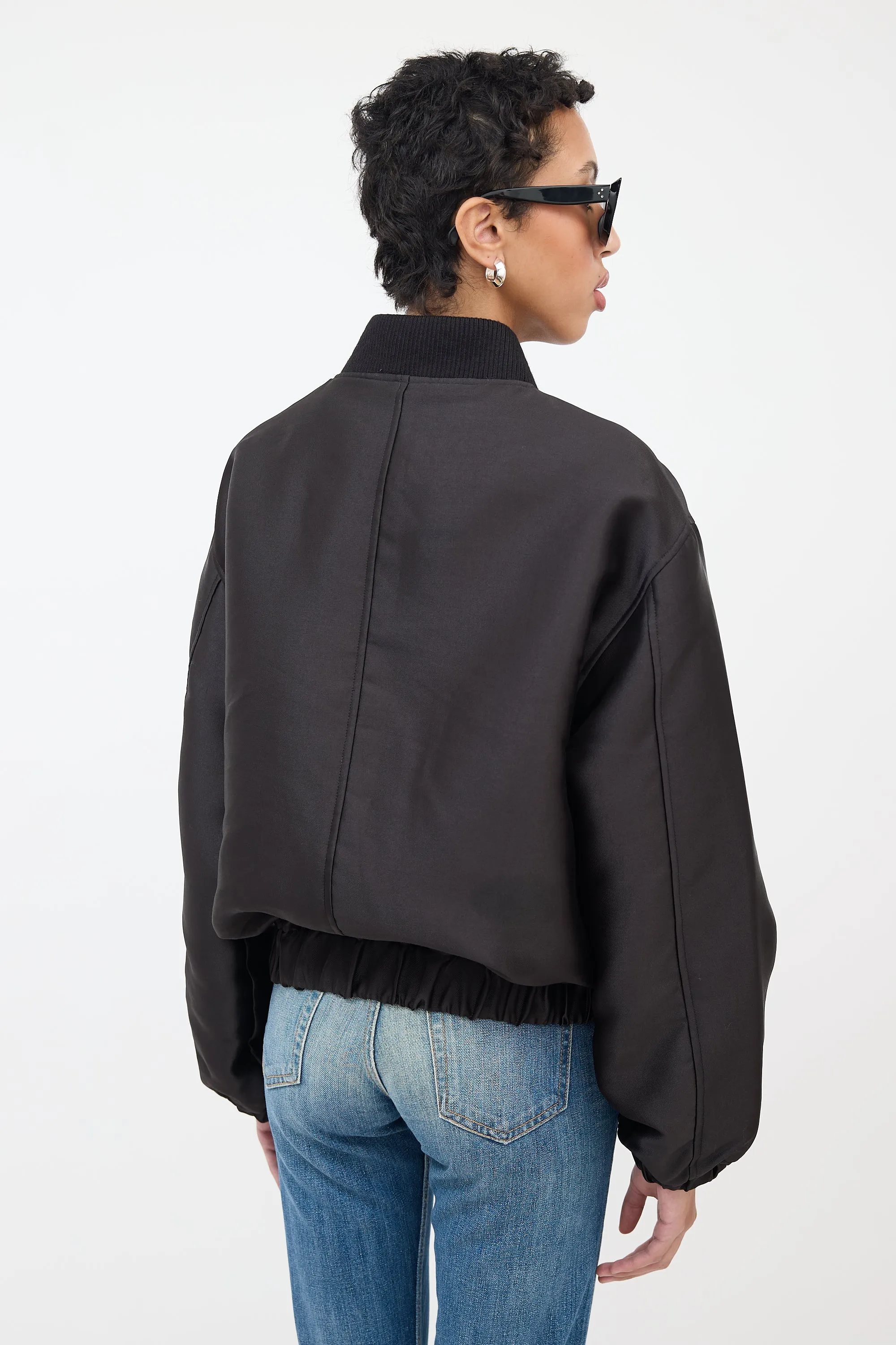 Black Satin Zip Bomber