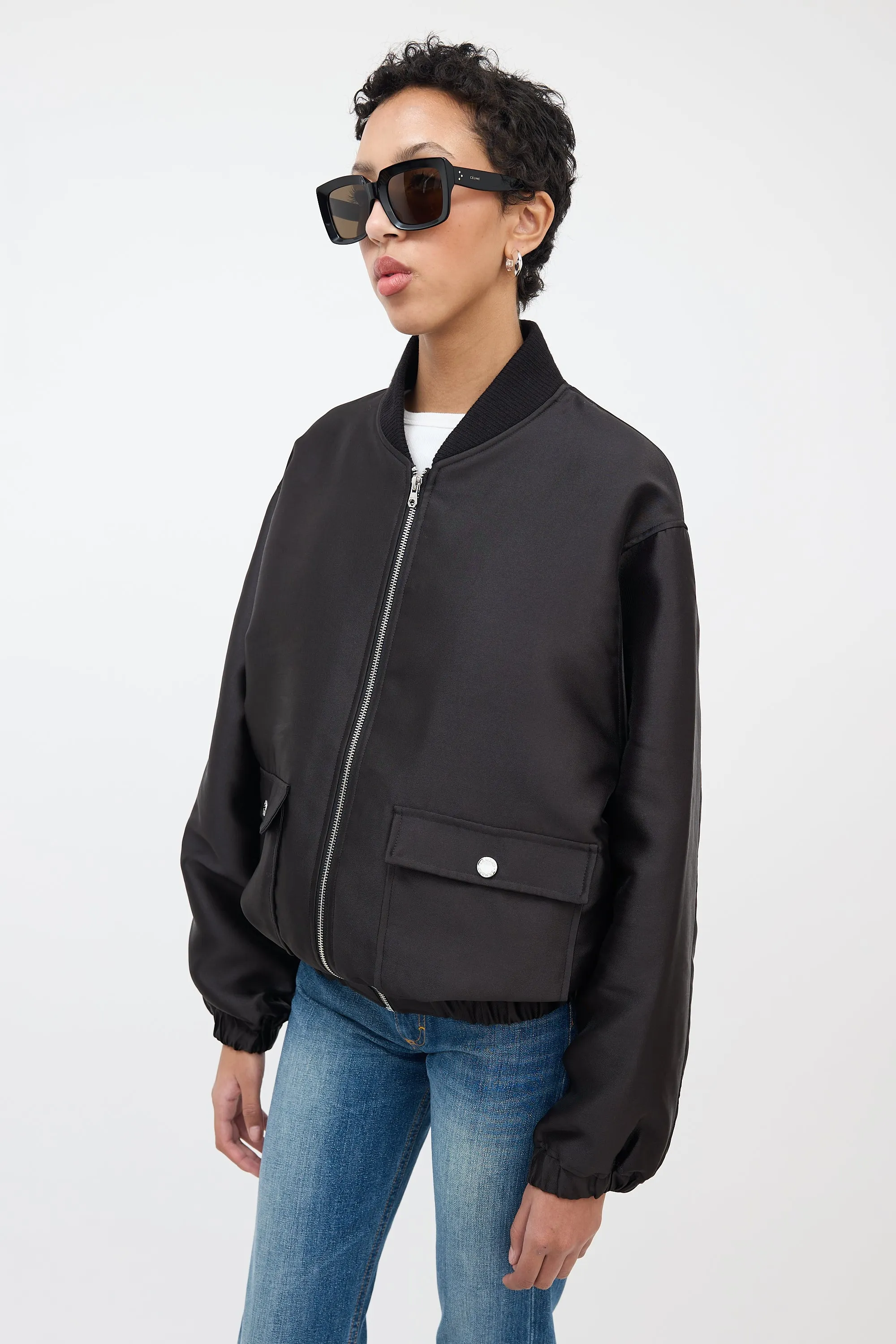 Black Satin Zip Bomber