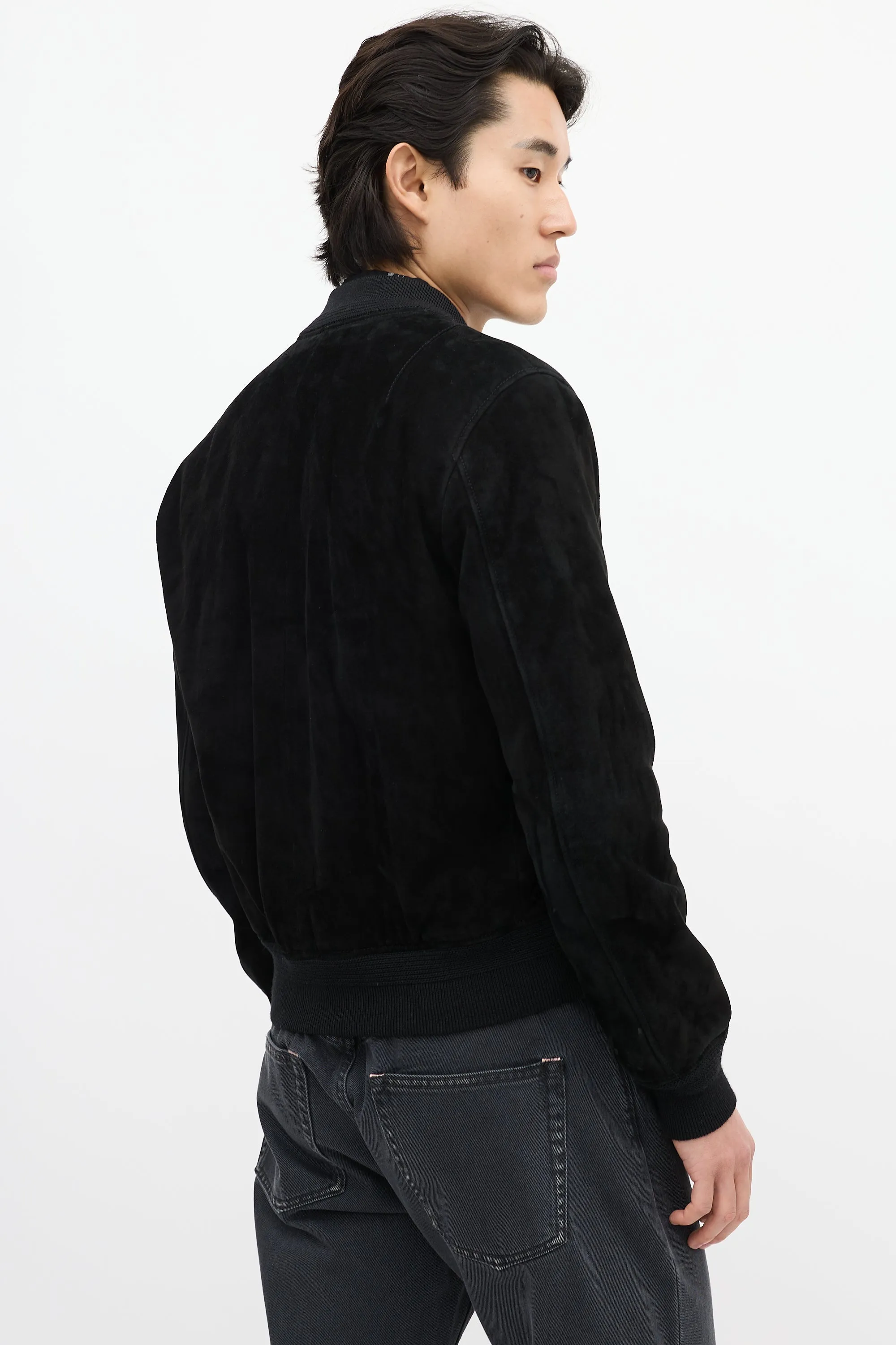 Black Suede & Wool Bomber Jacket