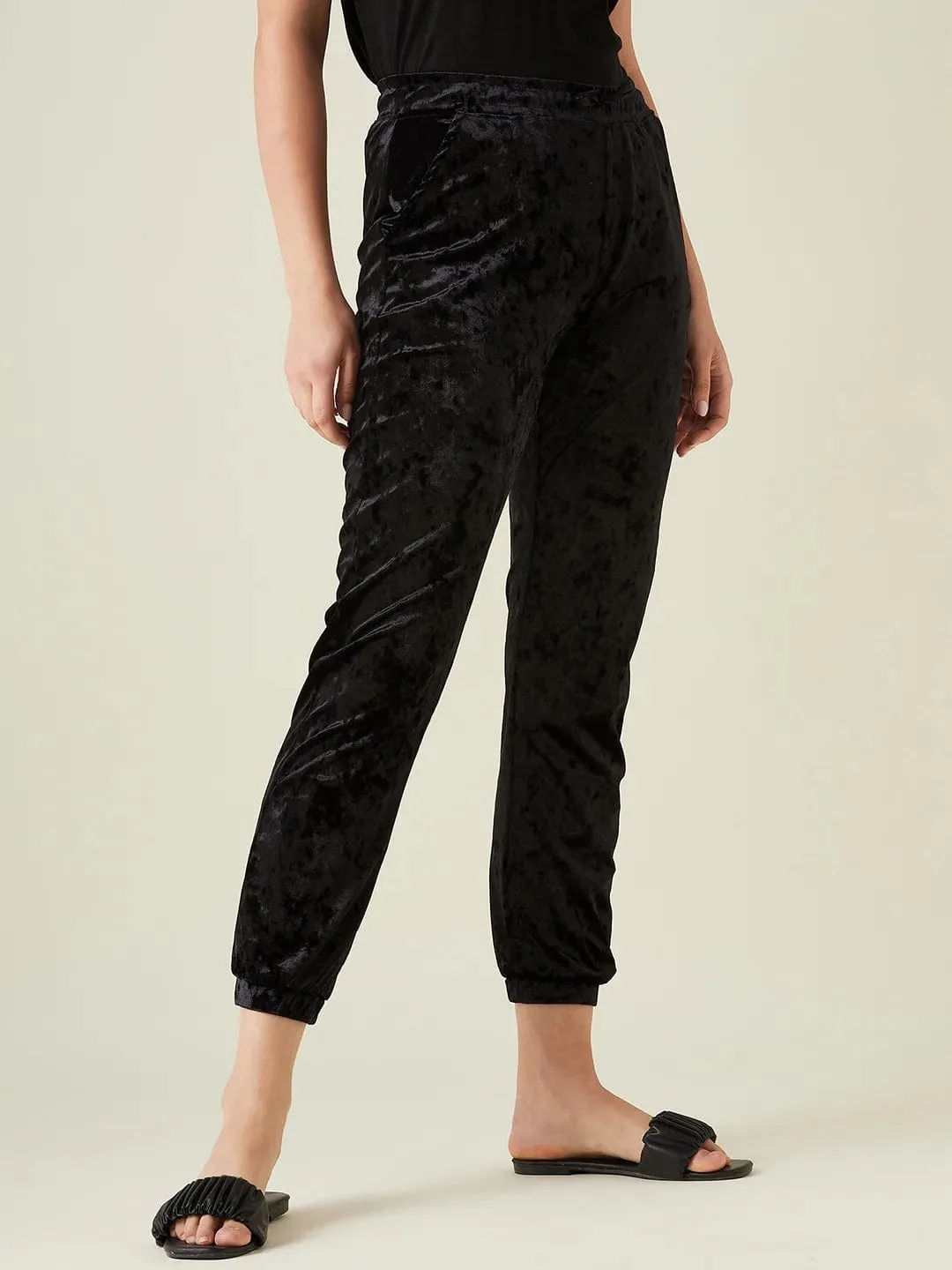 Black velvet joggers