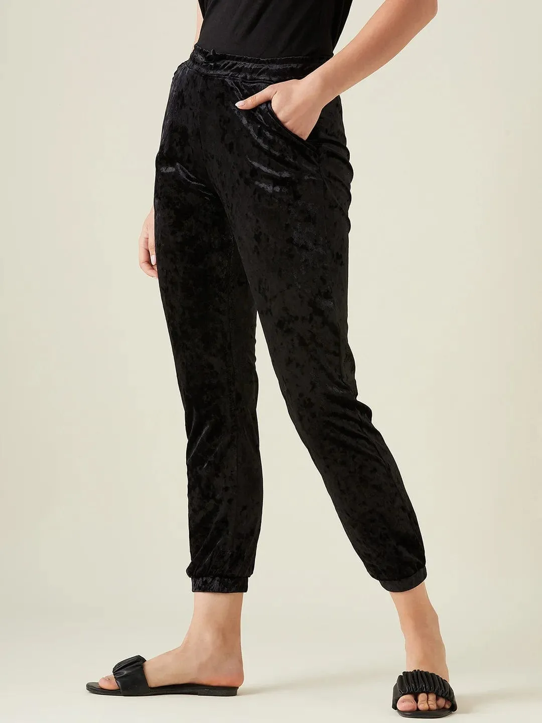 Black velvet joggers