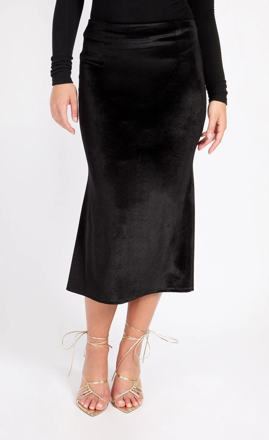 Black Velvet Midi Skirt by Vogue Williams