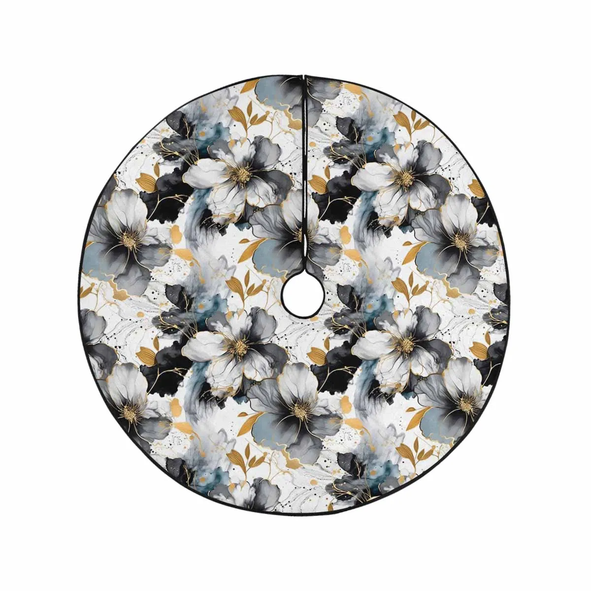 Black White and Gold  Christmas Tree Skirt