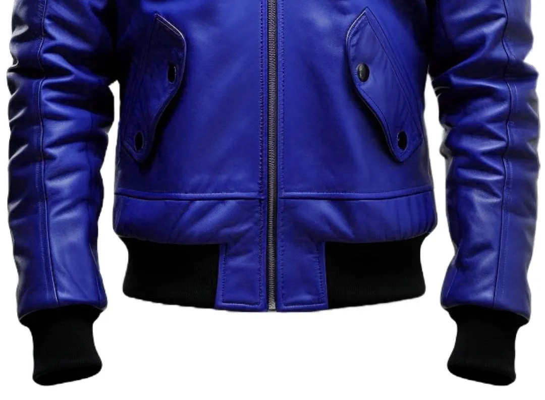 Blue Leather Jacket - Men Blue Faux Leather Jacket