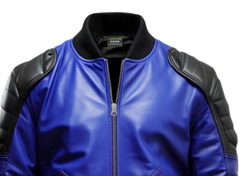 Blue Leather Jacket - Men Blue Faux Leather Jacket