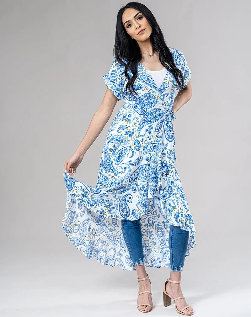 Blue Paisley Wrap Dress