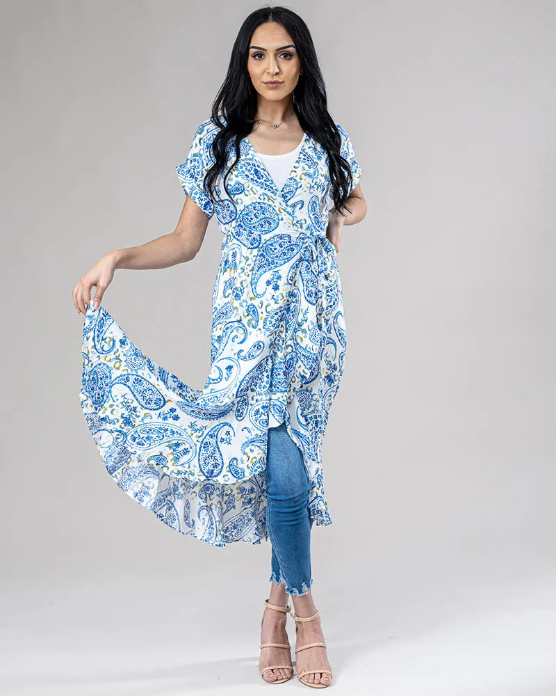 Blue Paisley Wrap Dress