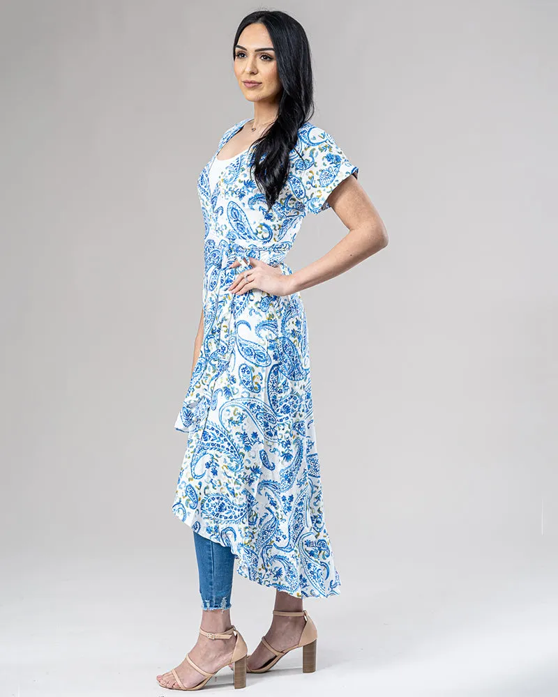 Blue Paisley Wrap Dress