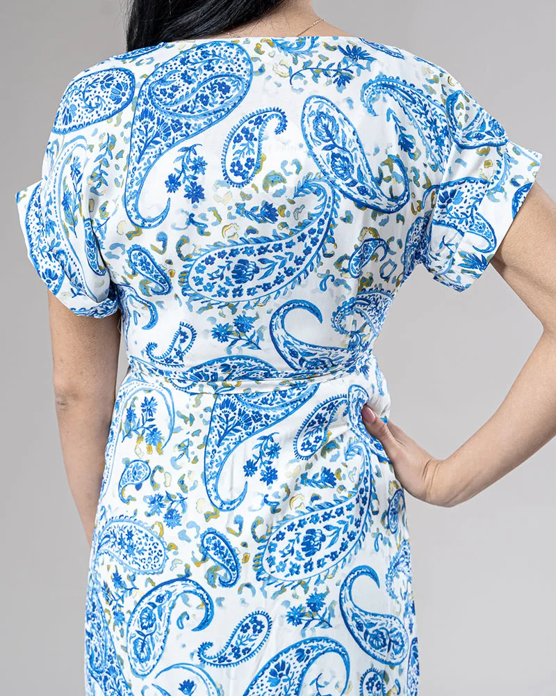 Blue Paisley Wrap Dress