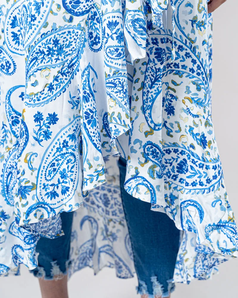 Blue Paisley Wrap Dress